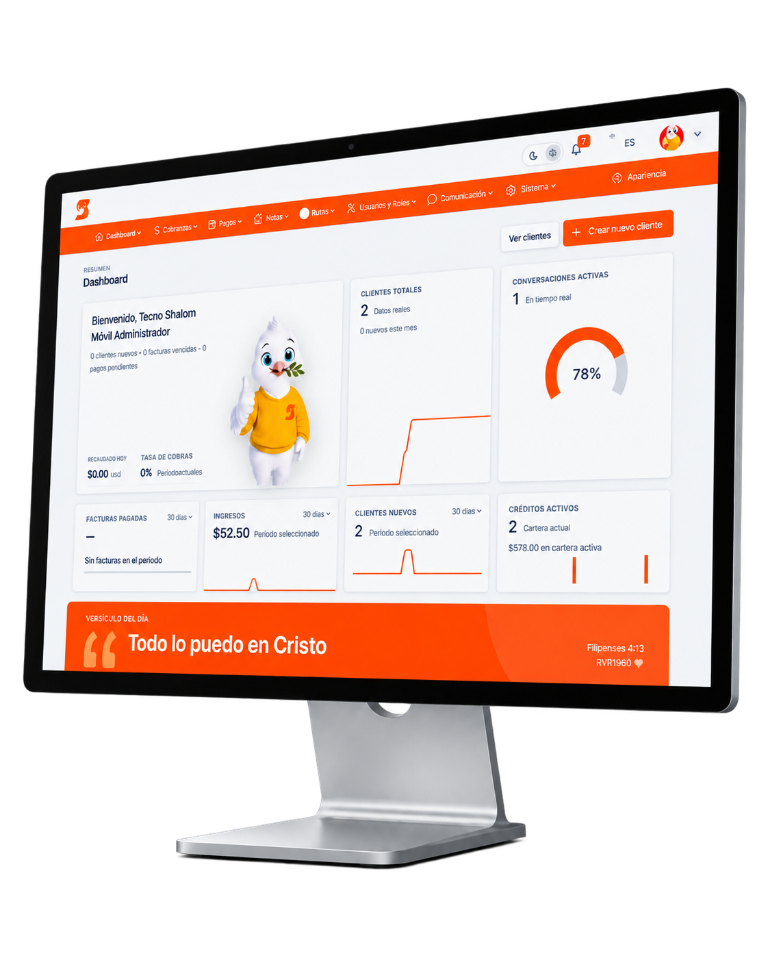 Dashboard del CRM Shalom Trust mostrado en una computadora
