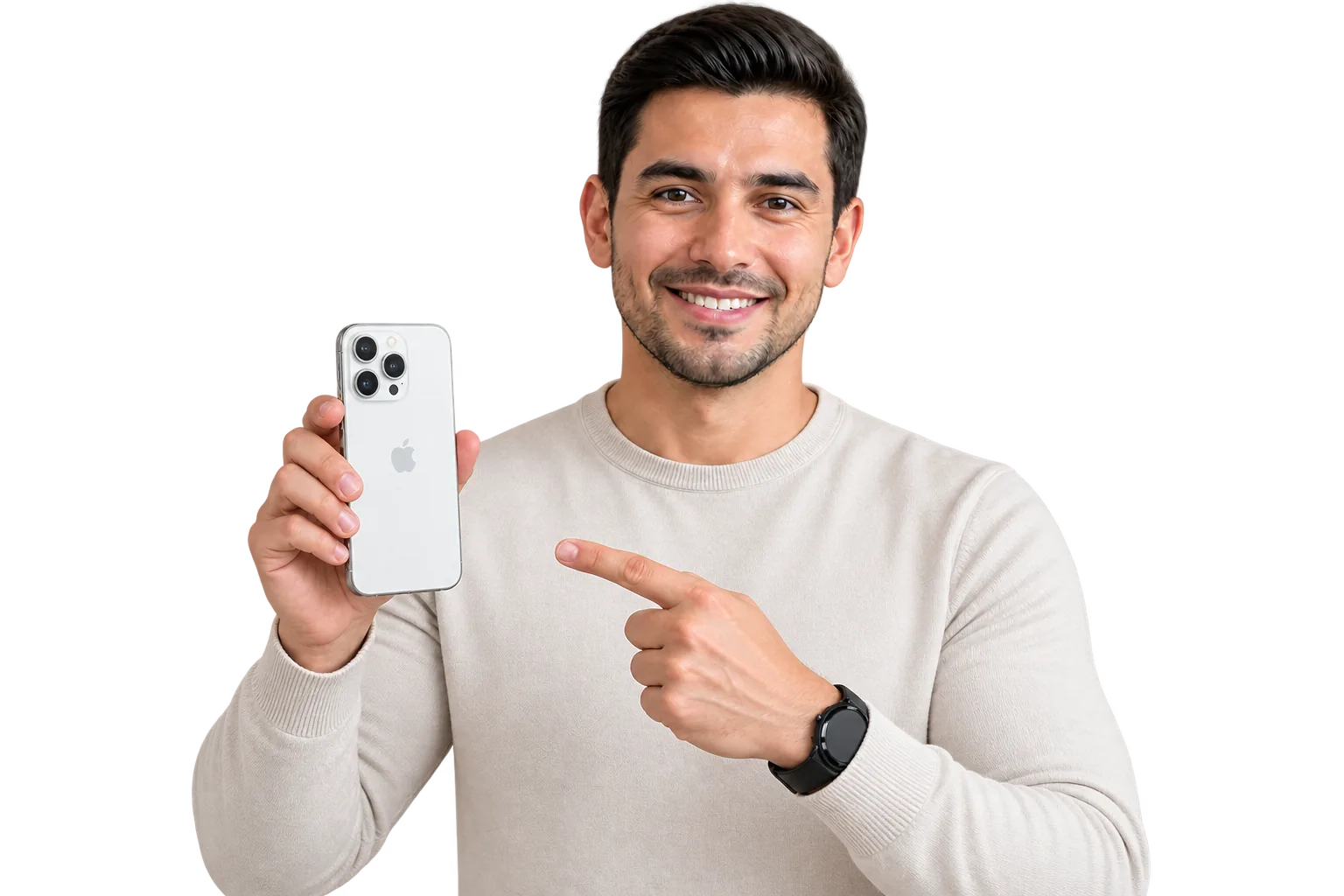 Persona mostrando un iPhone en una oficina