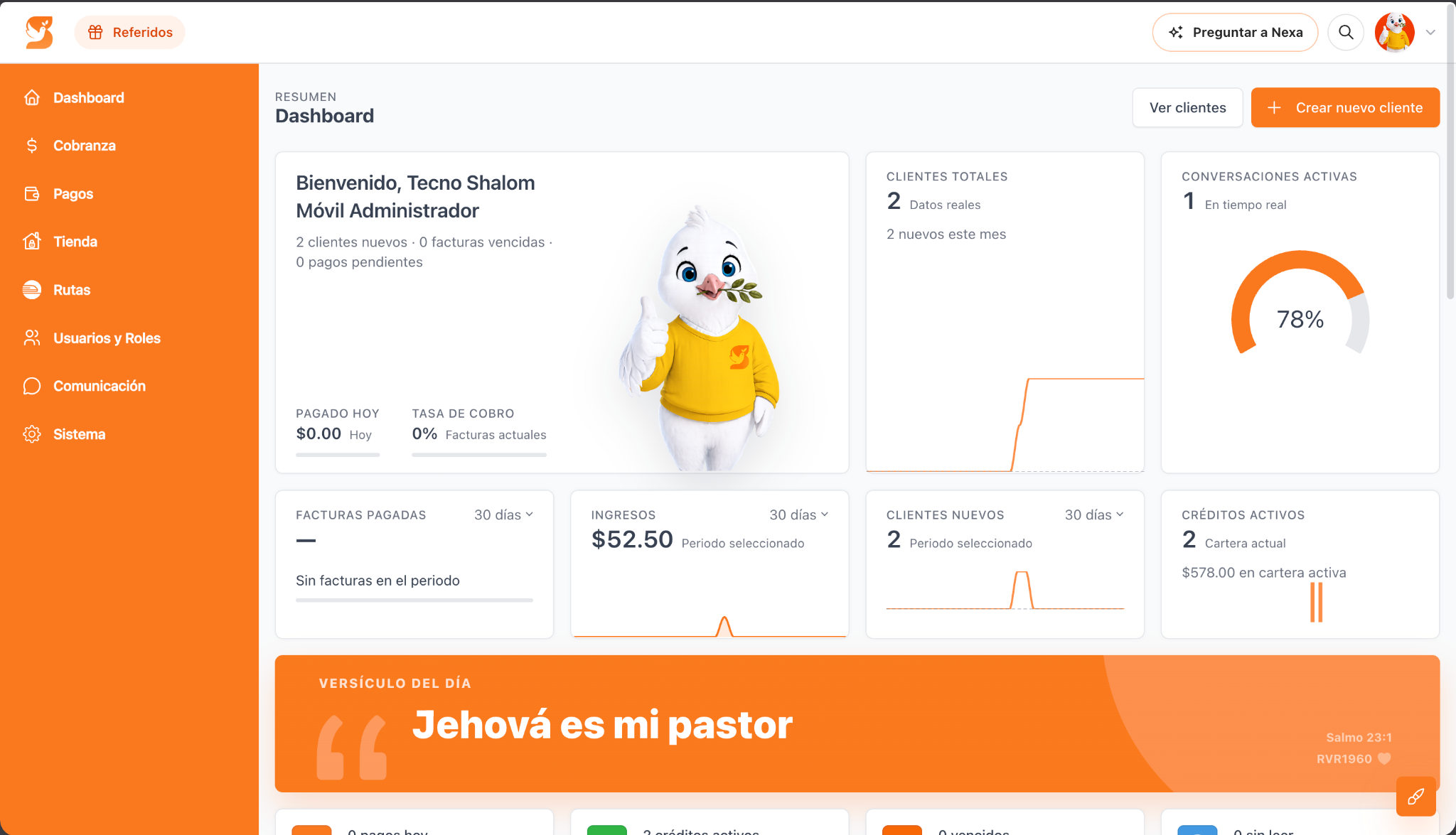 Dashboard de Shalom Trust con navegación lateral
