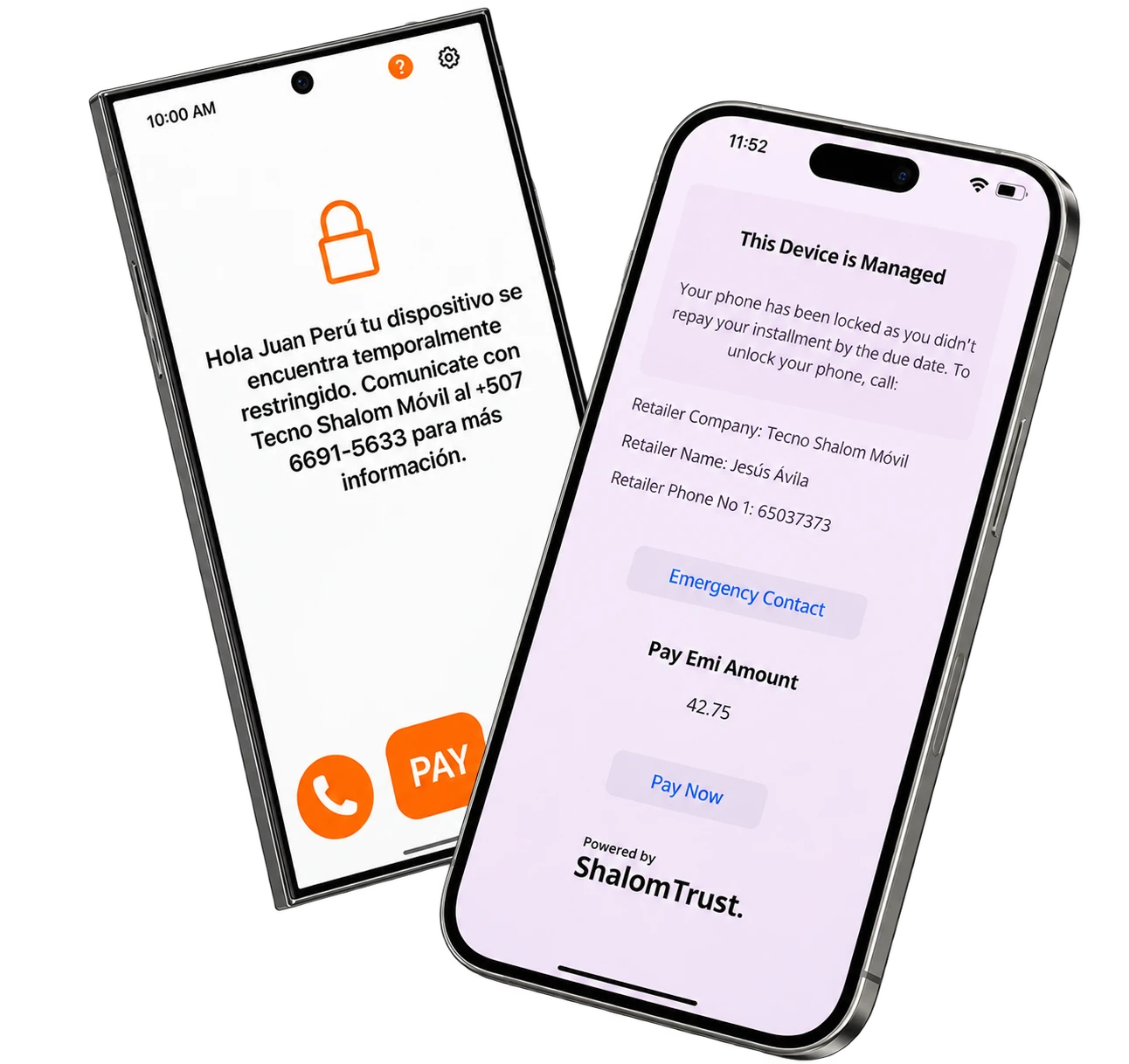Dispositivos Android e iPhone con la pantalla de bloqueo de Shalom Trust